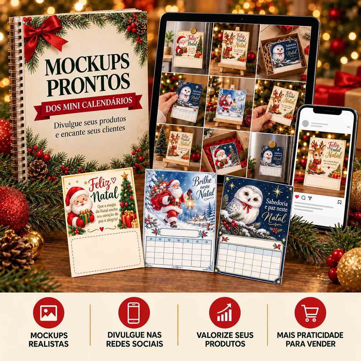 Mockups Prontos dos Mini Calendários de Natal para Divulgar e Vender